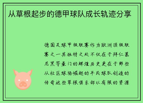 从草根起步的德甲球队成长轨迹分享